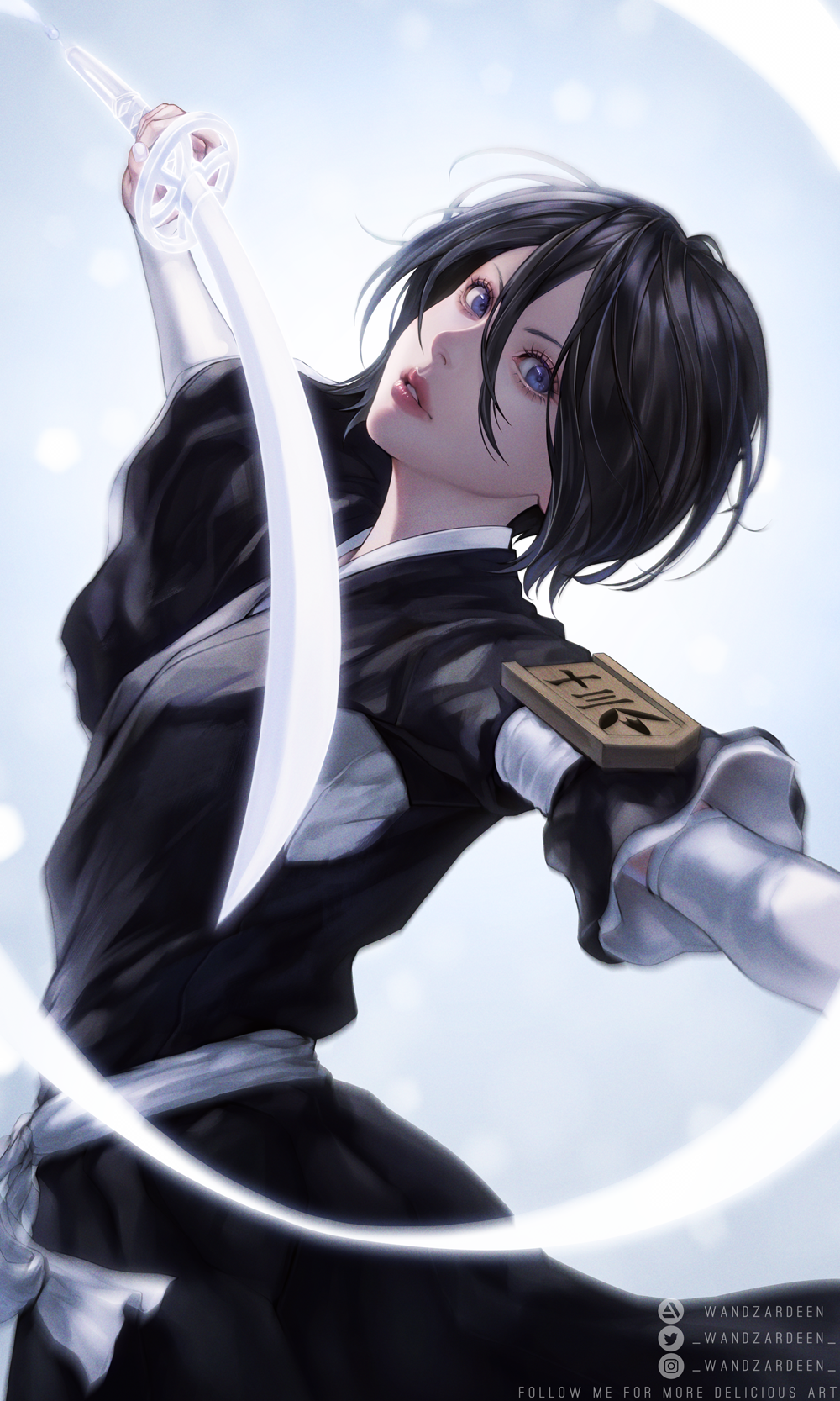 1girl, black_hair, bleach, cropped_legs, hair_between_eyes, highres, japanese_clothes, kuchiki_rukia