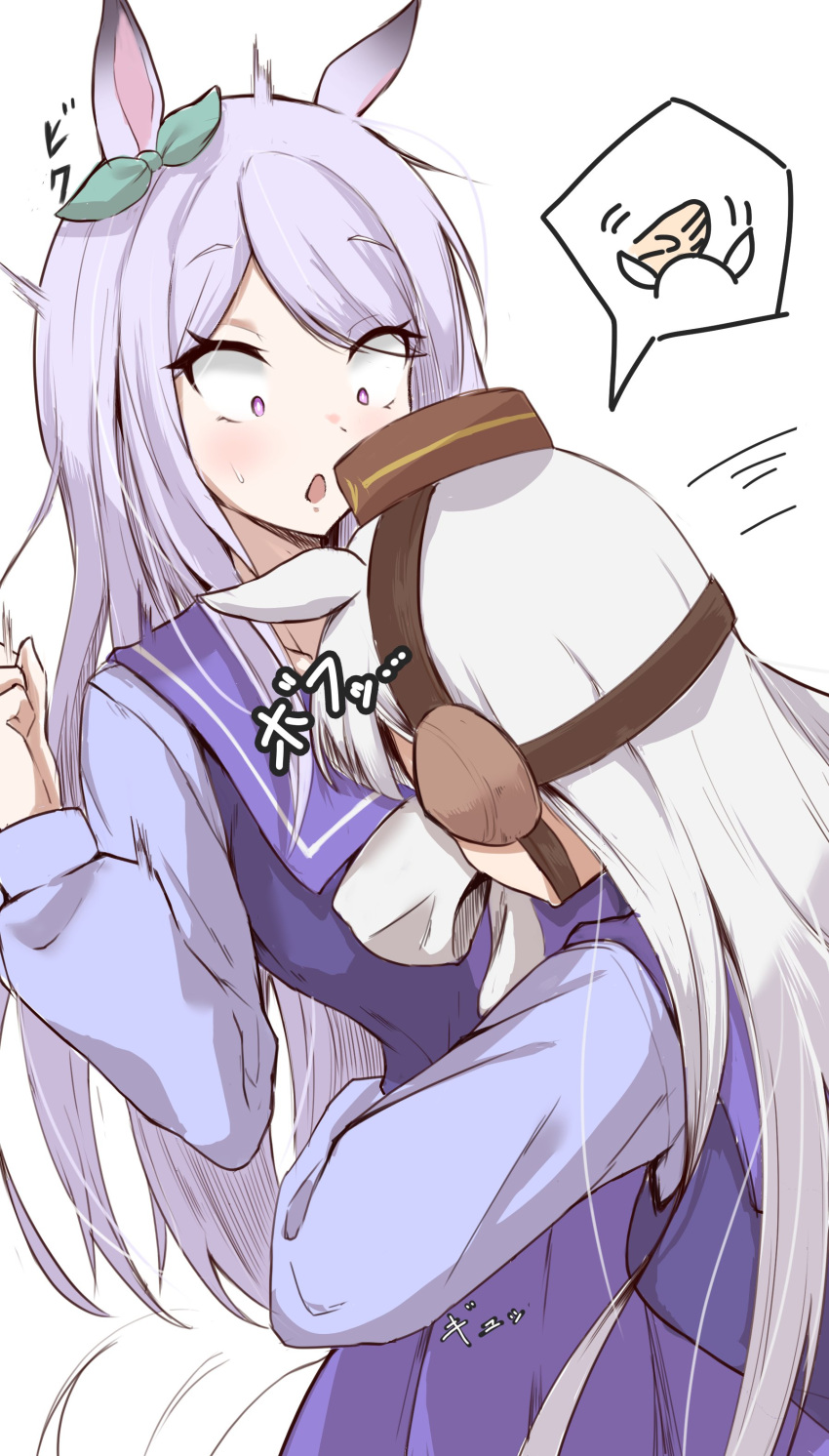 2girls, absurdres, animal_ears, bangs, blue_shirt, bow, brown_headwear, commentary_request