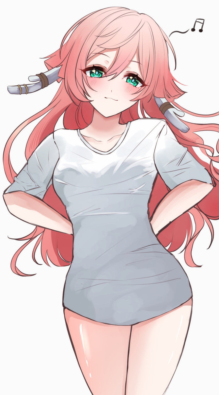 absurdres, antlers, arms_behind_back, beamed_eighth_notes, blush, breasts, collarbone, genshin_impact