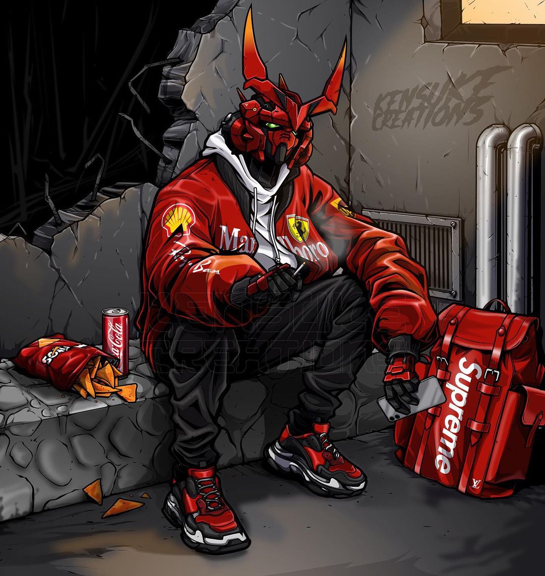 backpack, bag, bag_removed, balenciaga, black_pants, cigarette, clothed_robot, coca-cola
