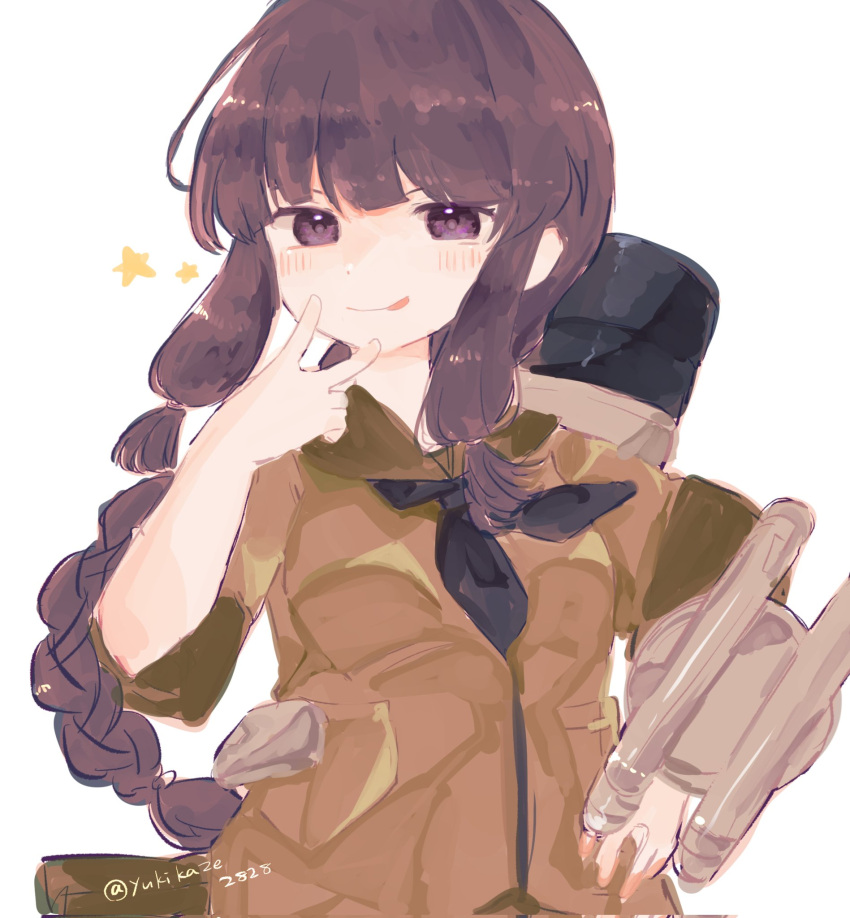 1girl, bangs, black_eyes, black_hair, black_neckerchief, blunt_bangs, braid, commentary_request