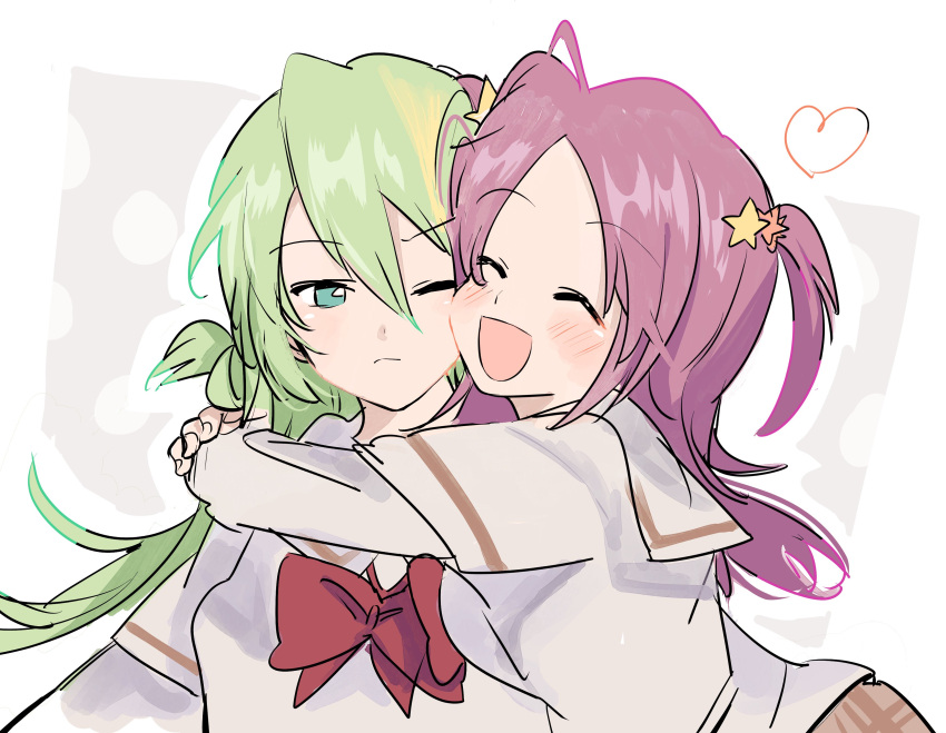 2girls, :d, absurdres, alina_gray, aqua_eyes, bangs, blunt_ends, blush