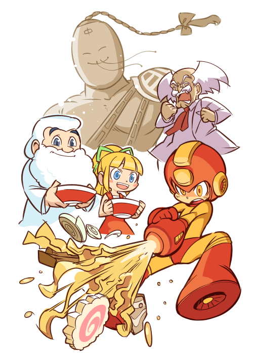 1girl, android, arm_cannon, bald, beard, blonde_hair, closed_mouth, dr._light_(mega_man)