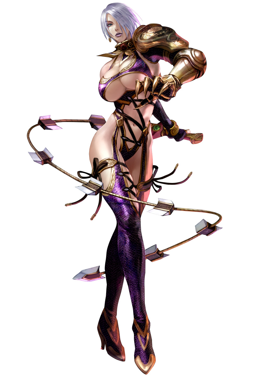 1girl, absurdres, armor, boots, breasts, claw_(weapon), earrings, female