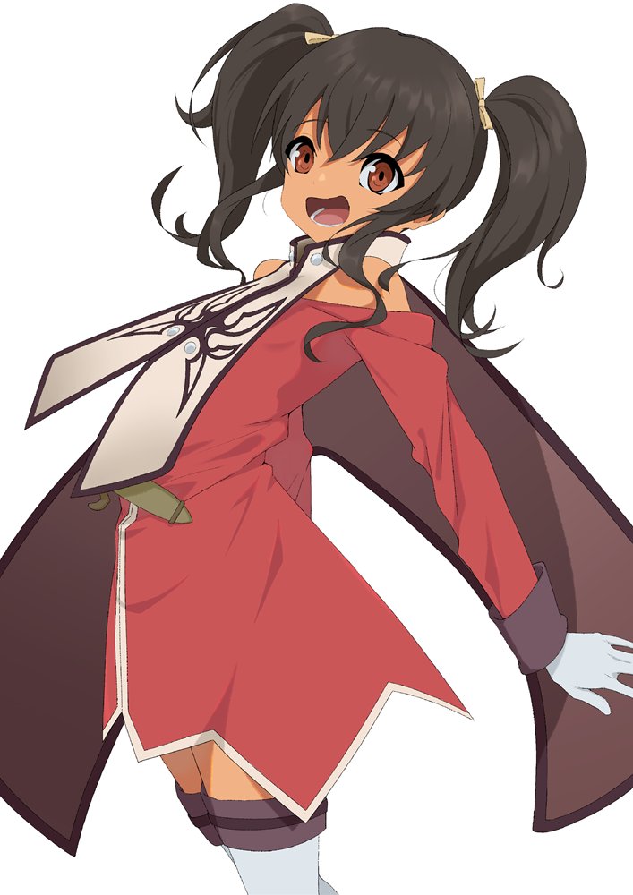 1girl, anise_tatlin, ao-tombo, black_hair, brown_eyes, gloves, long_hair, looking_at_viewer