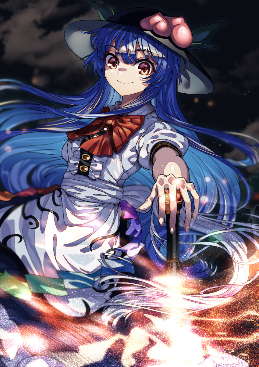 1girl, black_headwear, blue_hair, blue_skirt, buttons, center_frills, closed_mouth, creeper_(gametime)