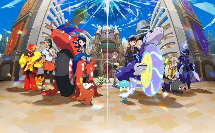 >_<, 2others, 3boys, 3girls, :<, absurdres, arm_blade, armarouge