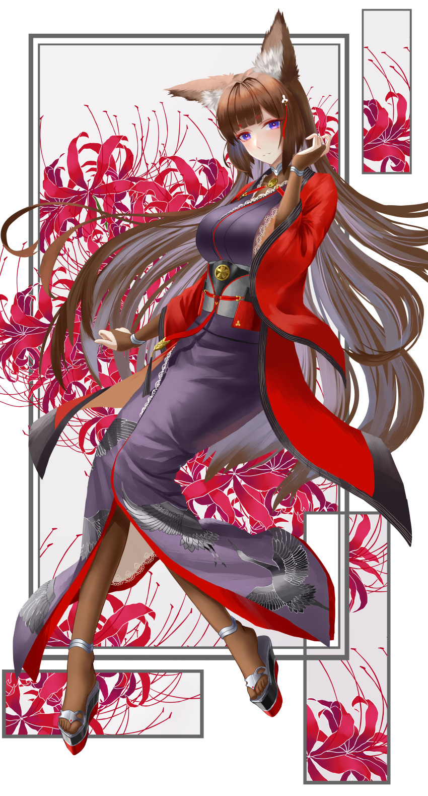 1girl, absurdres, amagi_(azur_lane), animal_ear_fluff, azur_lane, bodystocking, breasts, brown_hair