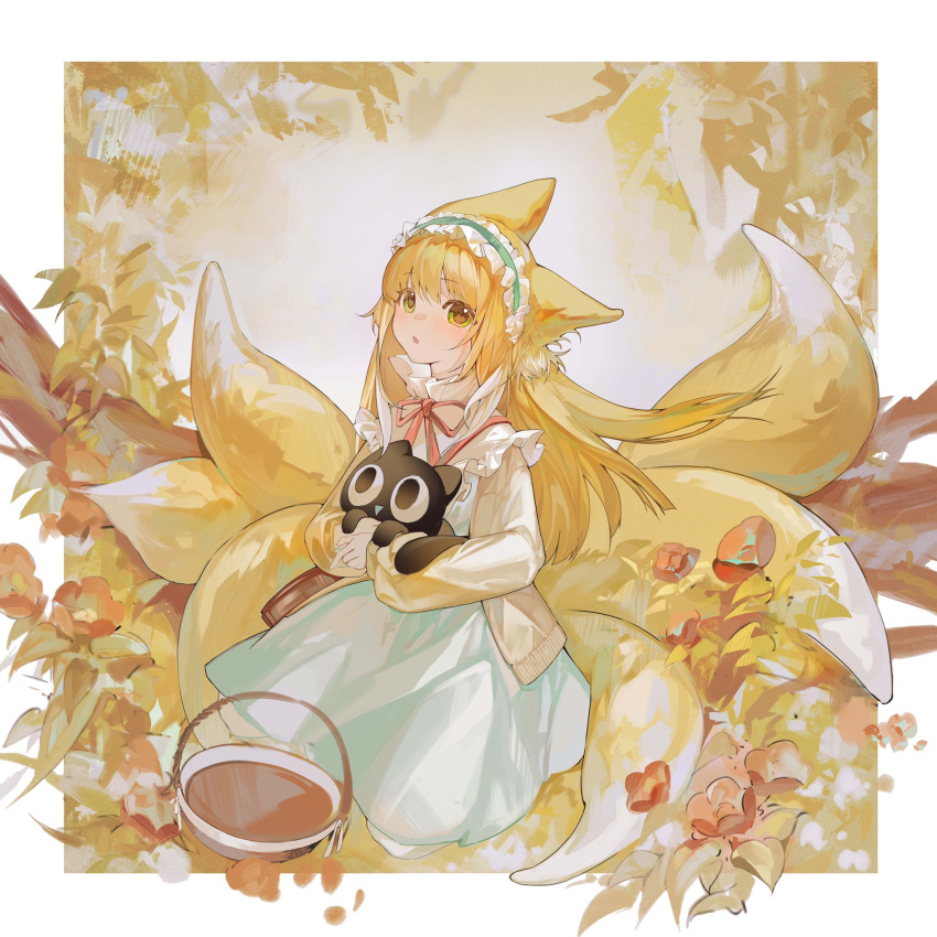 1girl, animal, animal_ear_fluff, animal_ears, arknights, bangs, basket, bellflower