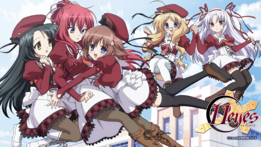 11_eyes, hirohana_yukiko, kusakabe_misuzu, minase_yuka, momono_shiori, seifuku, tachibana_kukuri, thigh-highs