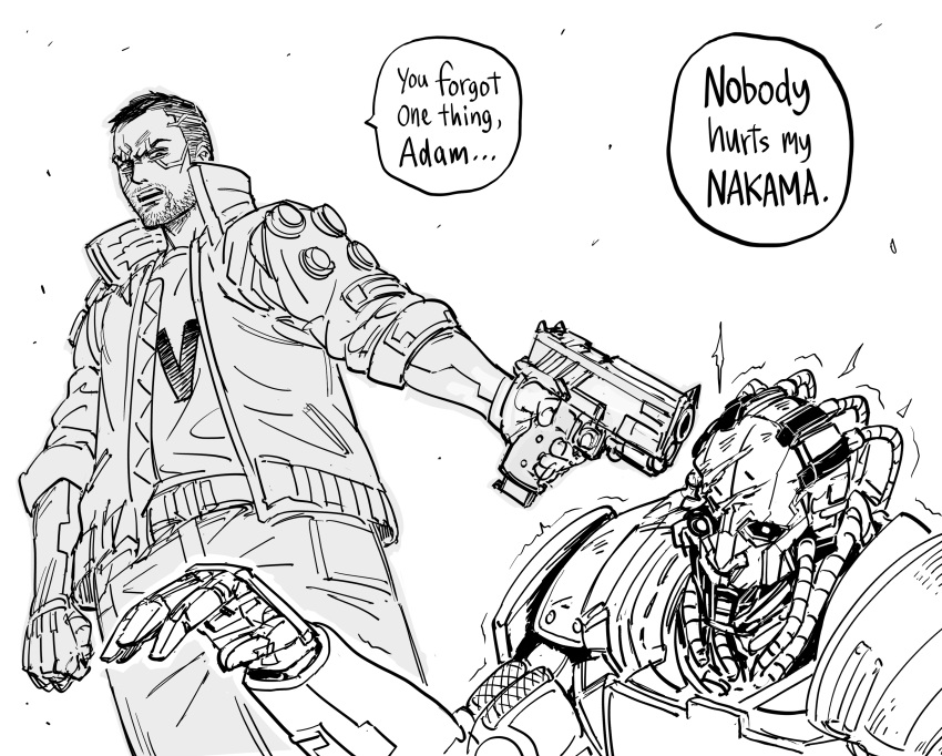 2boys, absurdres, adam_smasher, artificial_eye, bb_(baalbuddy), cyberpunk_(series), cyberpunk_2077, cyborg