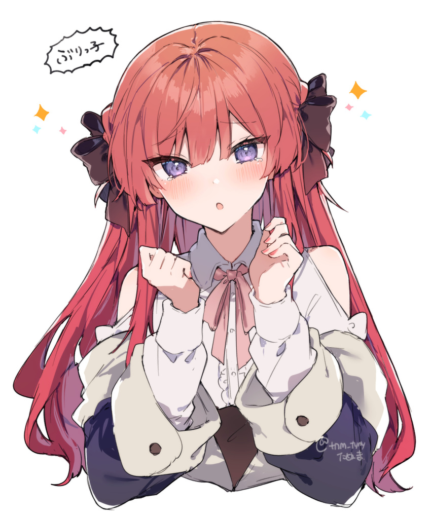 1girl, :o, anna_(ikeuchi_tanuma), black_ribbon, blush, hair_ribbon, highres, ikeuchi_tanuma