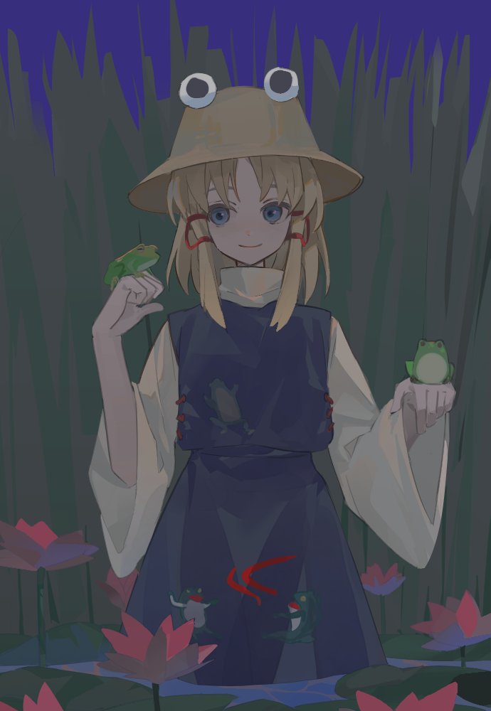 1girl, animal_on_hand, animal_print, bangs, blonde_hair, blue_eyes, cjsdh1000, closed_mouth