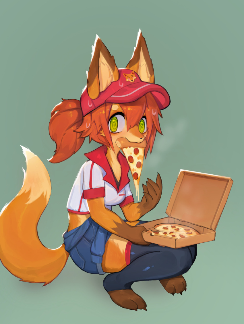 absurdres, breasts, embarrassed, food, fox, furry, furry_female, green_eyes