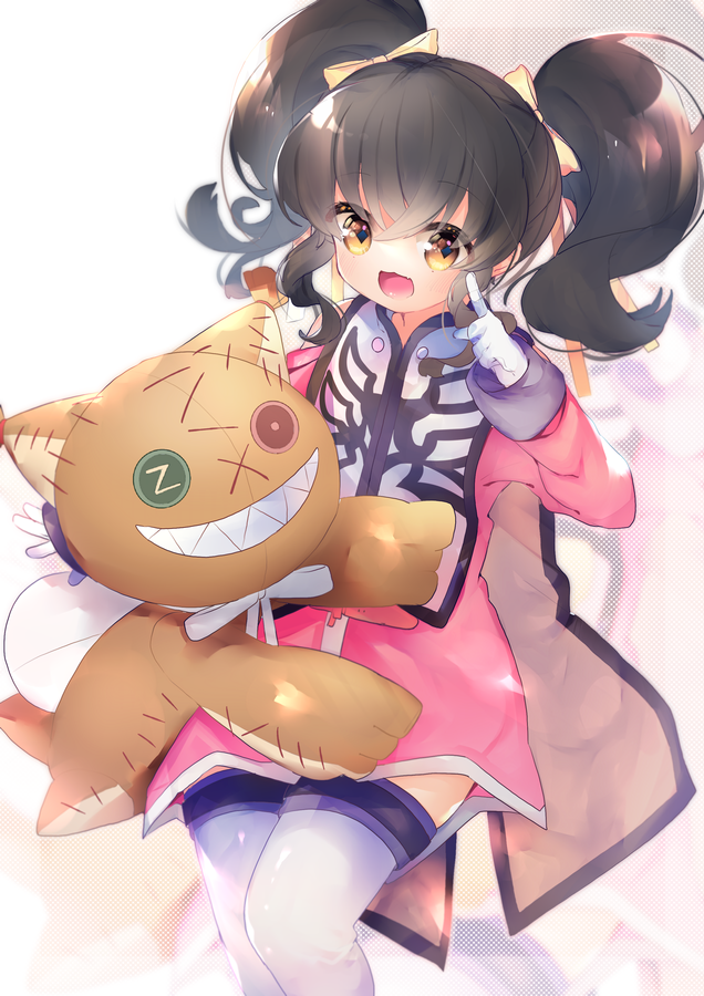 1girl, anise_tatlin, black_hair, brown_eyes, doll, gloves, hair_ribbon, long_hair