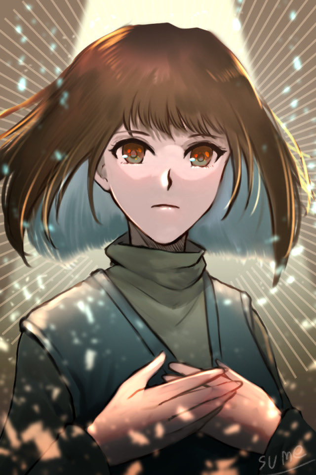1girl, artist_name, brown_eyes, brown_hair, leteena_(tear_ring_saga), solo, sparkle, sumeragi_(black_rose), tear_ring_saga, tear_ring_saga:_utna_heroes_saga
