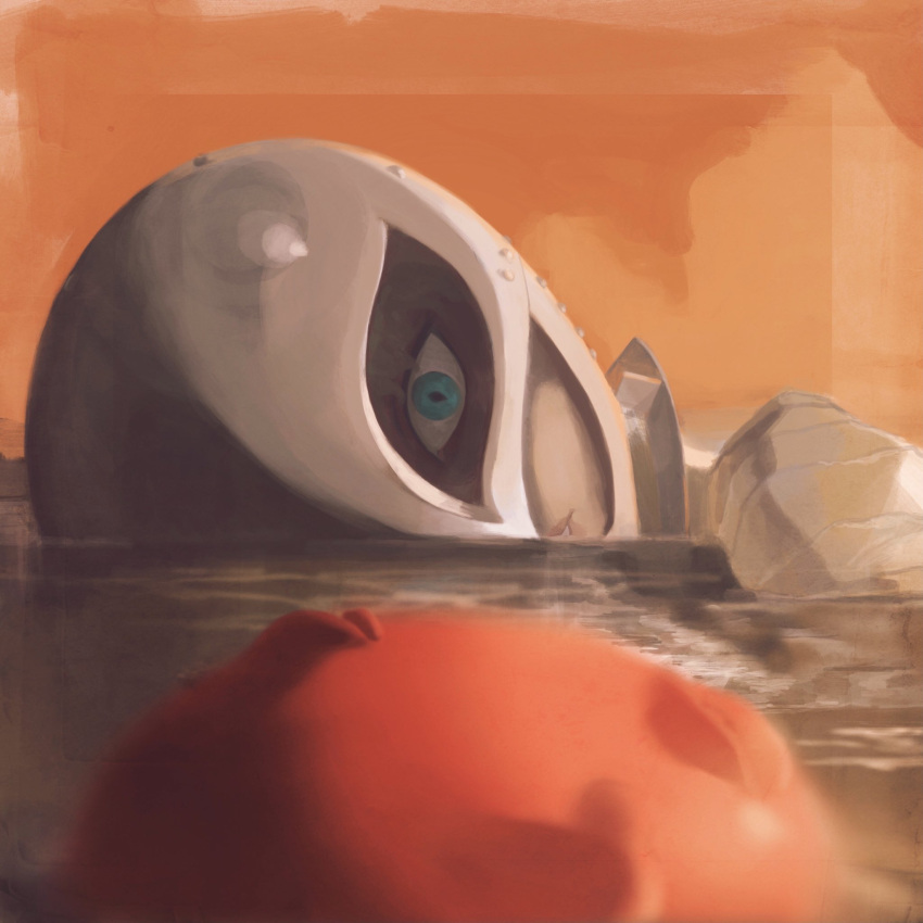 1boy, 7enn, afloat, bandages, behelit, berserk, blue_eyes, facing_viewer