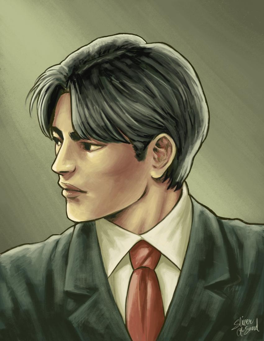 1boy, absurdres, bangs, black_hair, brown_eyes, chen_gui_zhang, collared_shirt, formal