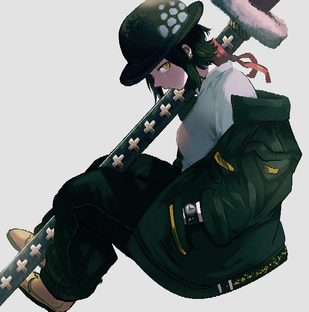1girl, alternate_costume, alternate_hairstyle, black_hair, black_jacket, breasts, chacoma, earrings