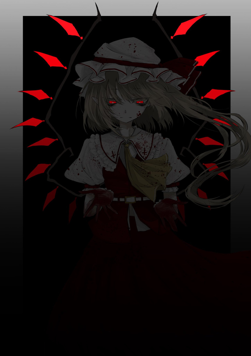 1girl, aizettonagi, ascot, bangs, black_background, blonde_hair, blood, blood_on_clothes