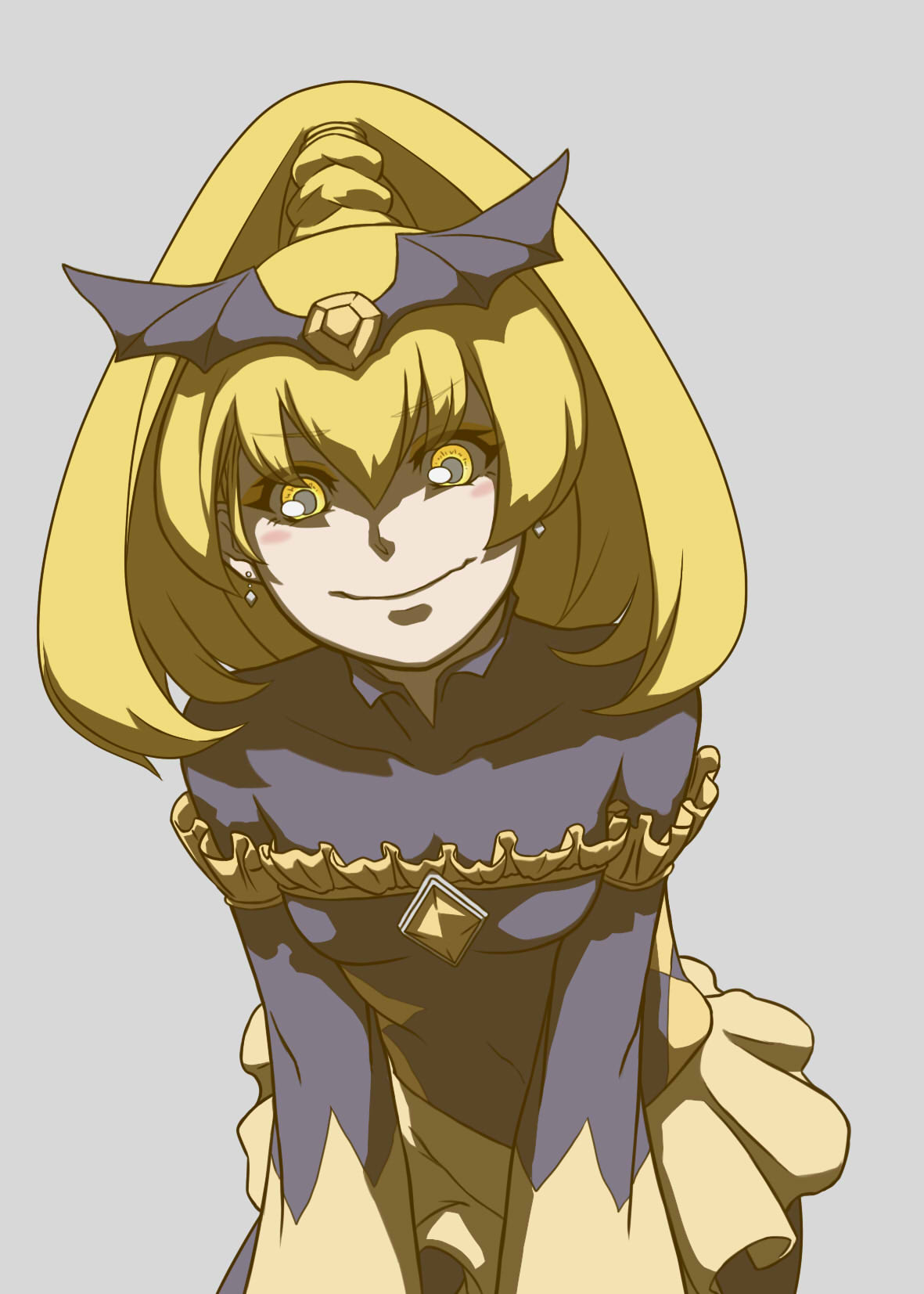 bad_end_peace, bad_end_precure, black_bodysuit, black_headwear, blonde_hair, bodysuit, breasts, corruption