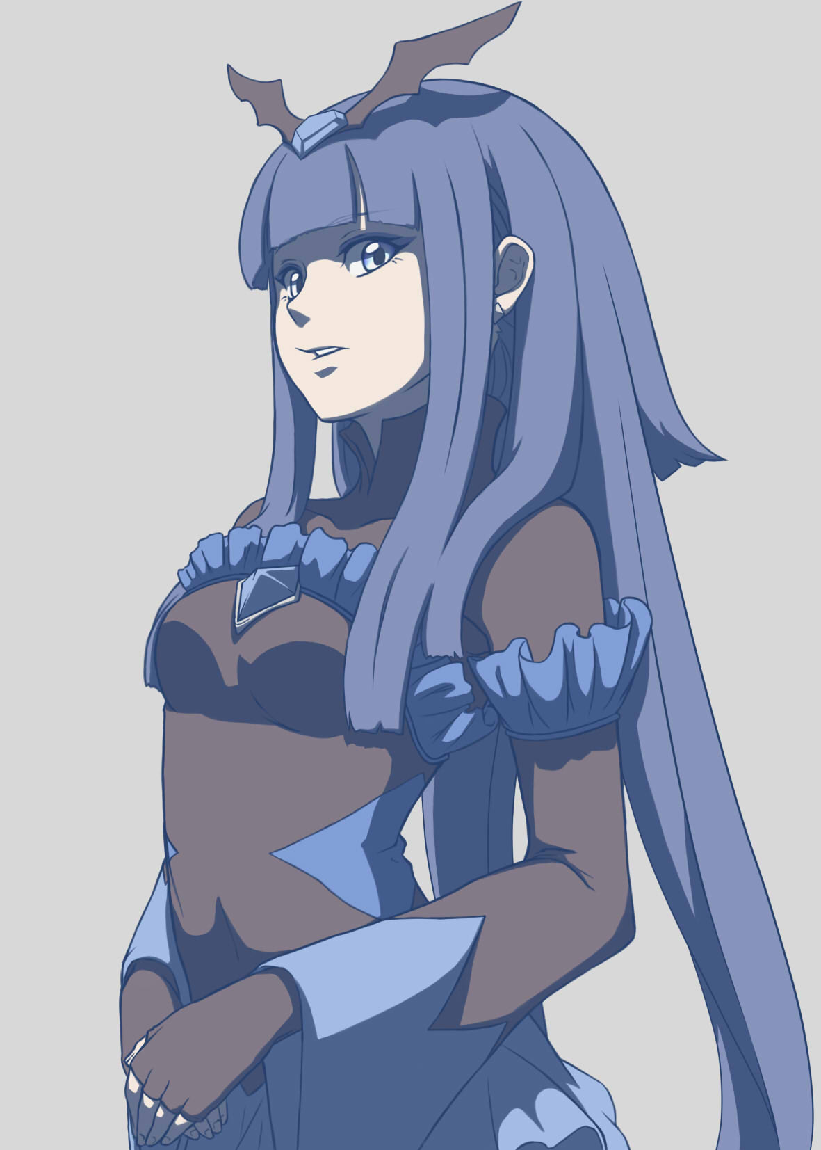 bad_end_beauty, bad_end_precure, black_bodysuit, black_headwear, blue_eyes, blue_hair, blue_skirt, bodysuit