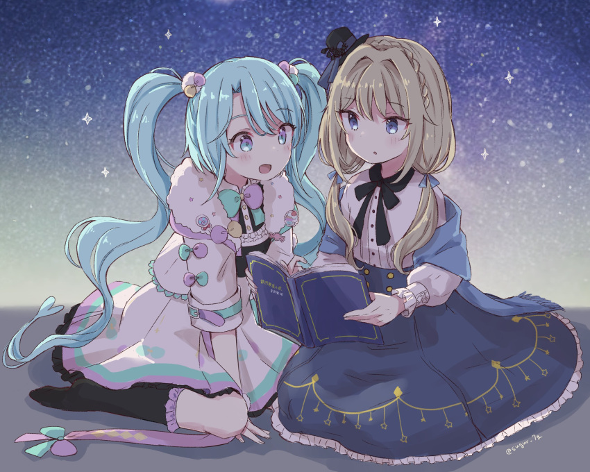 2girls, blonde_hair, blue_hair, cotonoha, highres, light_blue_hair, luminous_sweet, multicolored_hair