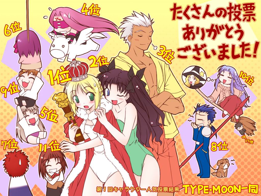 4boys, 6+girls, 9girls, animal, archer, artoria_pendragon_(all), black_(artist), broom