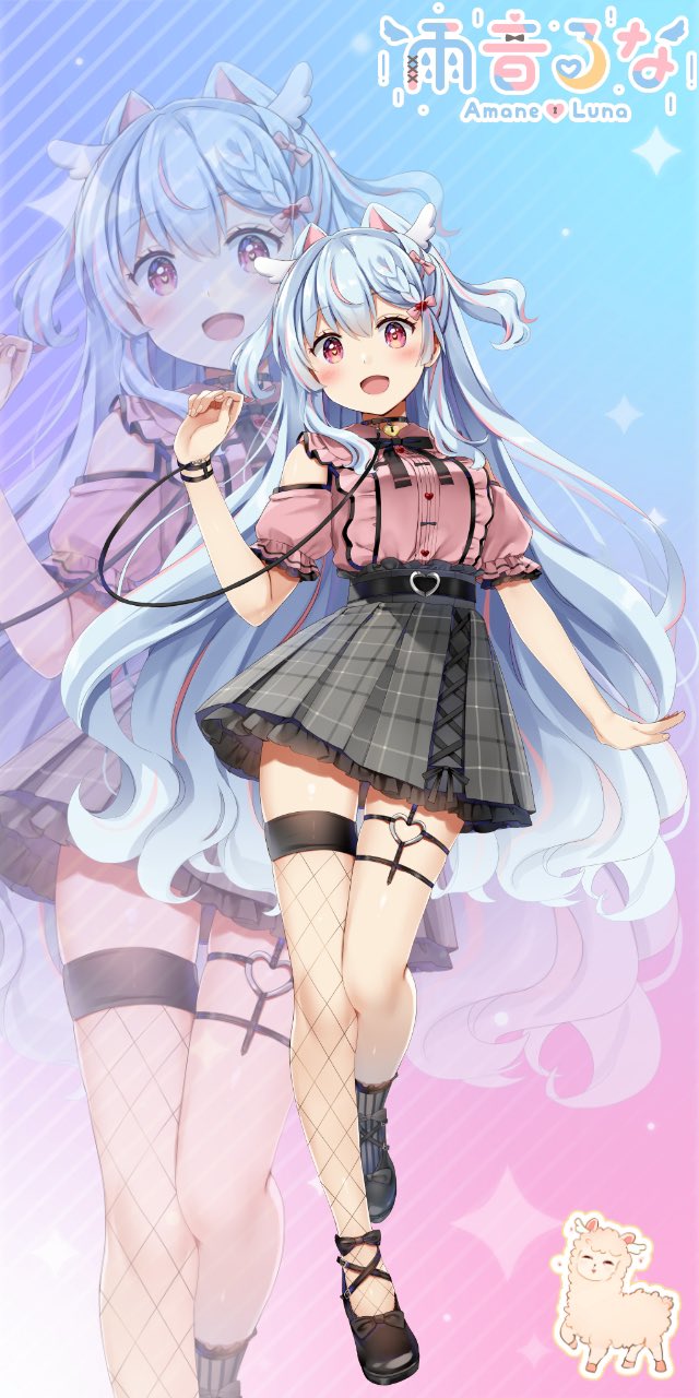 1girl, amane_luna_(vtuber), bangs, blue_hair, breasts, highres, long_hair, looking_at_viewer, multicolored_hair, natsume_eri, nhot_bot, pink_hair, red_eyes, smile, very_long_hair, virtual_youtuber