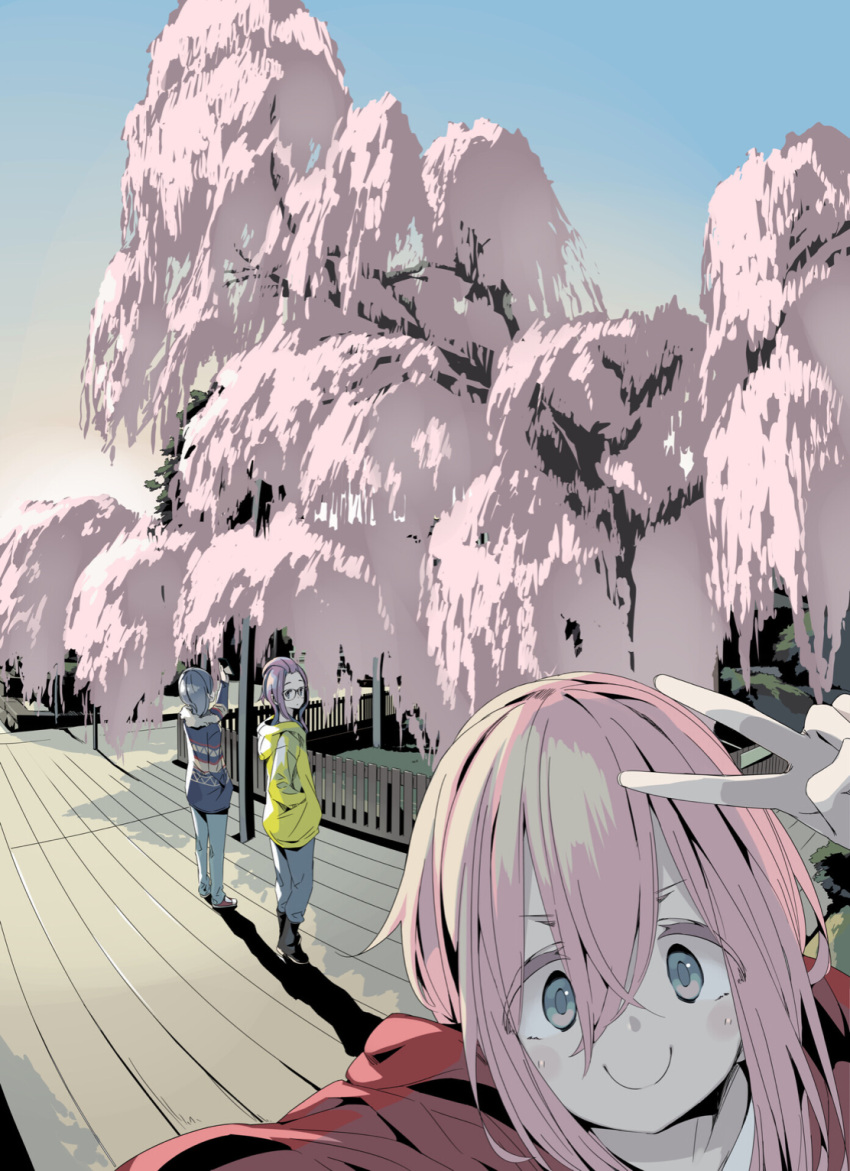 1girl, afro_(kngotezo), flat_color, highres, kagamihara_nadeshiko, official_art, pink_hair, source_request