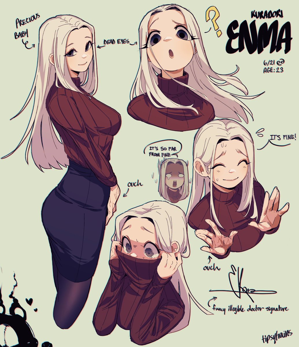 1girl, ?, blush, breasts, character_name, empty_eyes, english_text, enma_(tipsytrains)