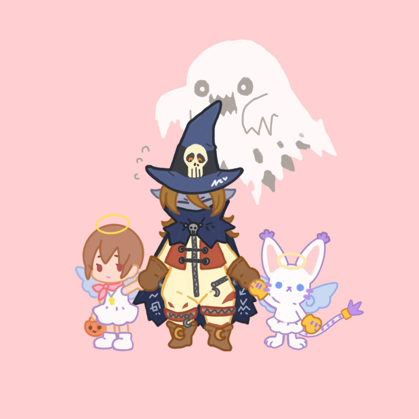 1boy, 1girl, arisa_chibara, bakemon, bangs, black_cape, blonde_hair, brown_footwear