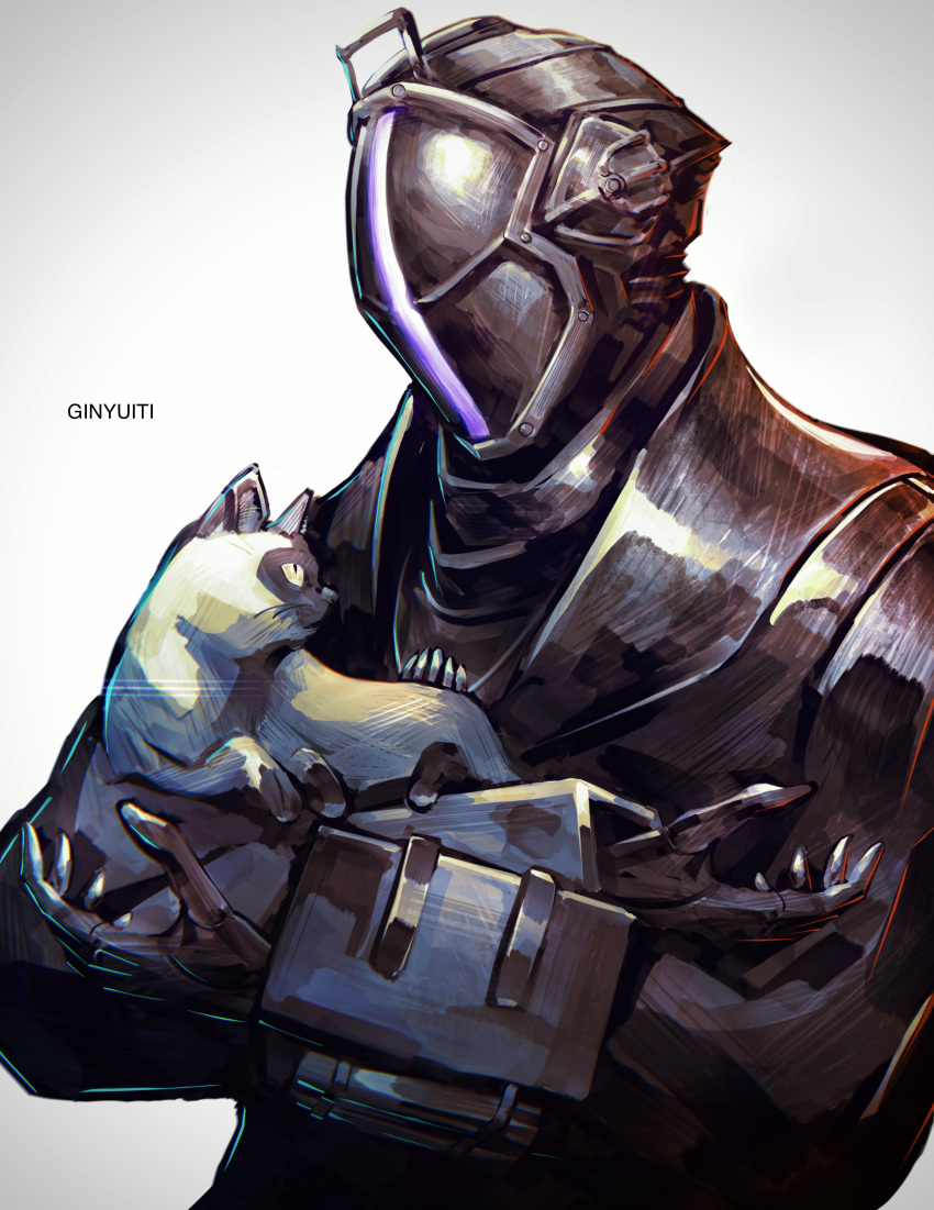 1boy, absurdres, animal, black_gloves, black_suit, bondrewd, cat, covered_face