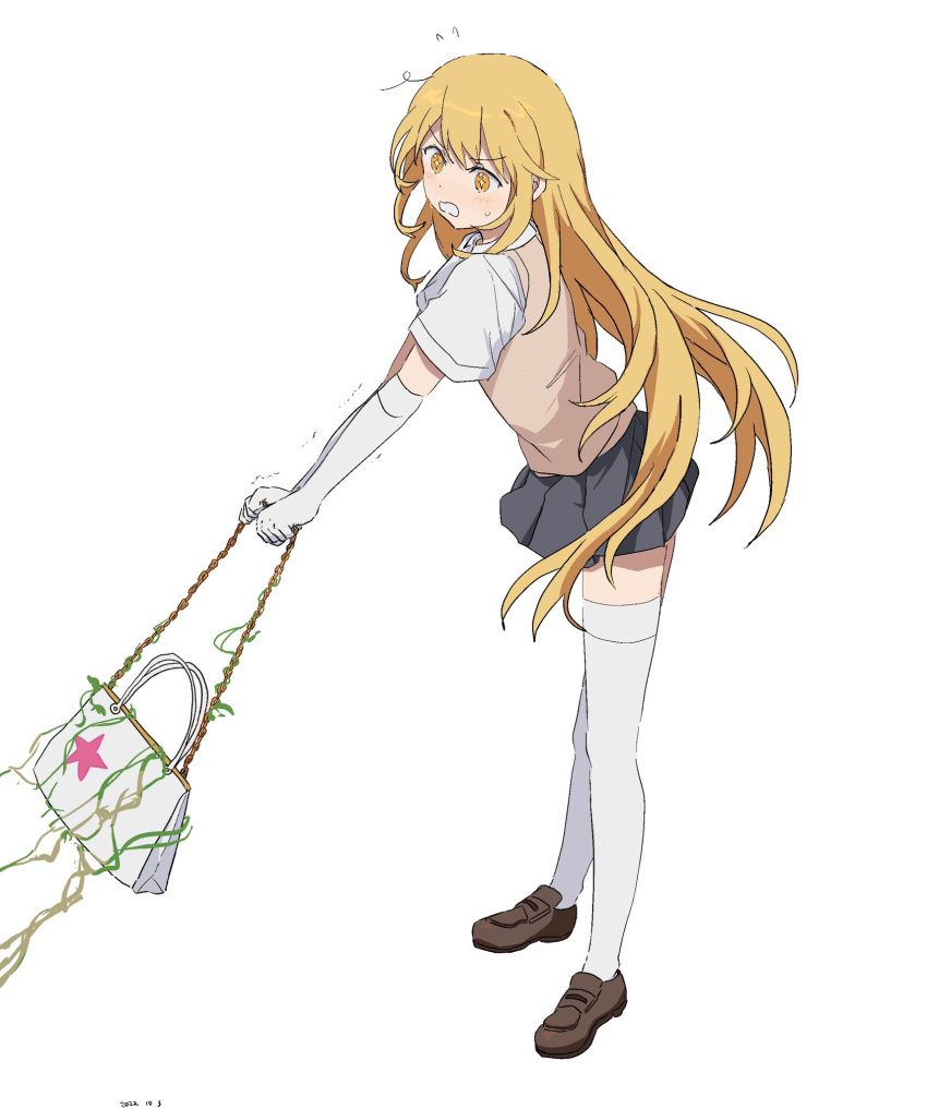 +_+, 1girl, aged_down, bag, bangs, blonde_hair, blush, bright_pupils