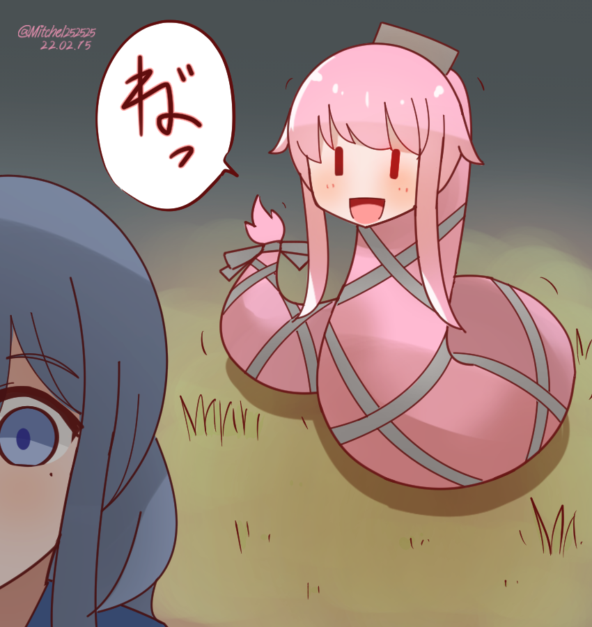 2girls, black_hair, commentary_request, dated, gotland_(kancolle), grass, kantai_collection, mitchell_(dynxcb25)