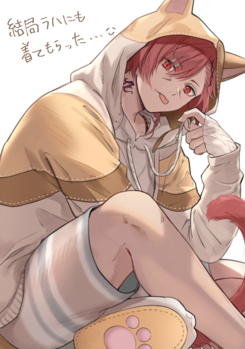 1boy, :p, alternate_costume, animal_hood, babape, bangs, braid, braided_ponytail
