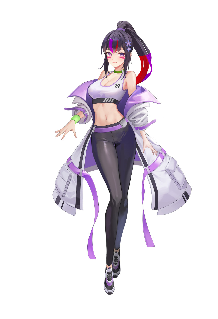 1girl, absurdres, aillatoste, bangs, bare_shoulders, black_hair, black_pants, choker