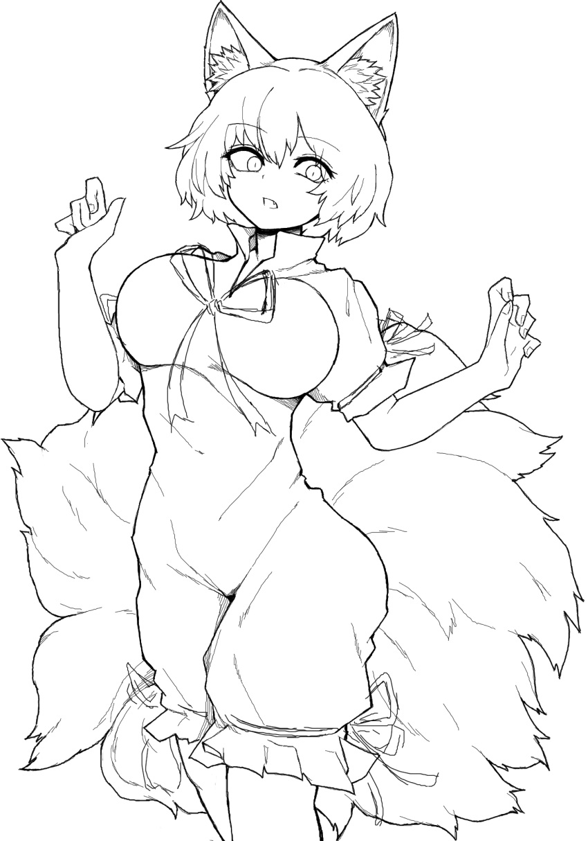 1girl, animal_ear_fluff, animal_ears, breasts, commentary, cosplay, covered_navel, dress