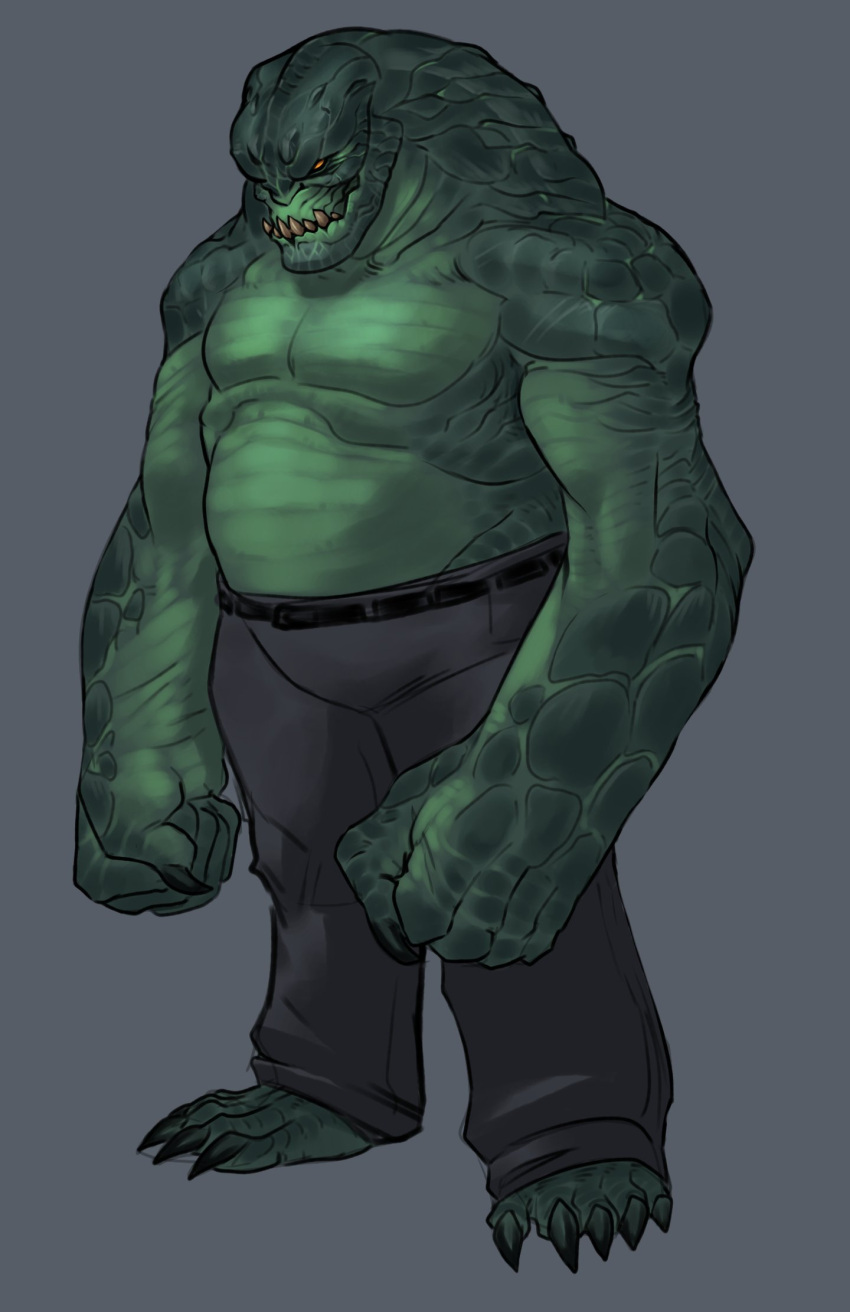1boy, belt, black_belt, brown_pants, clenched_hands, colored_skin, dc_comics, fingernails