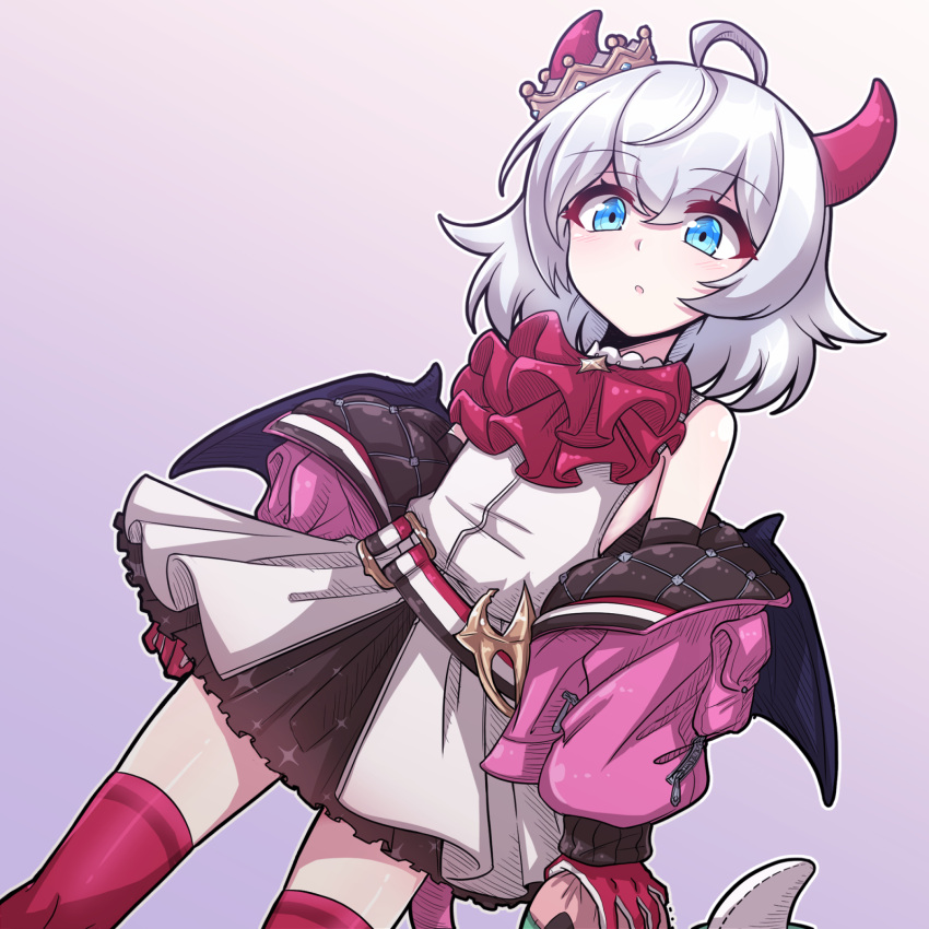 1girl, :o, ahoge, ascot, bangs, bat_wings, bd_mmst, belt