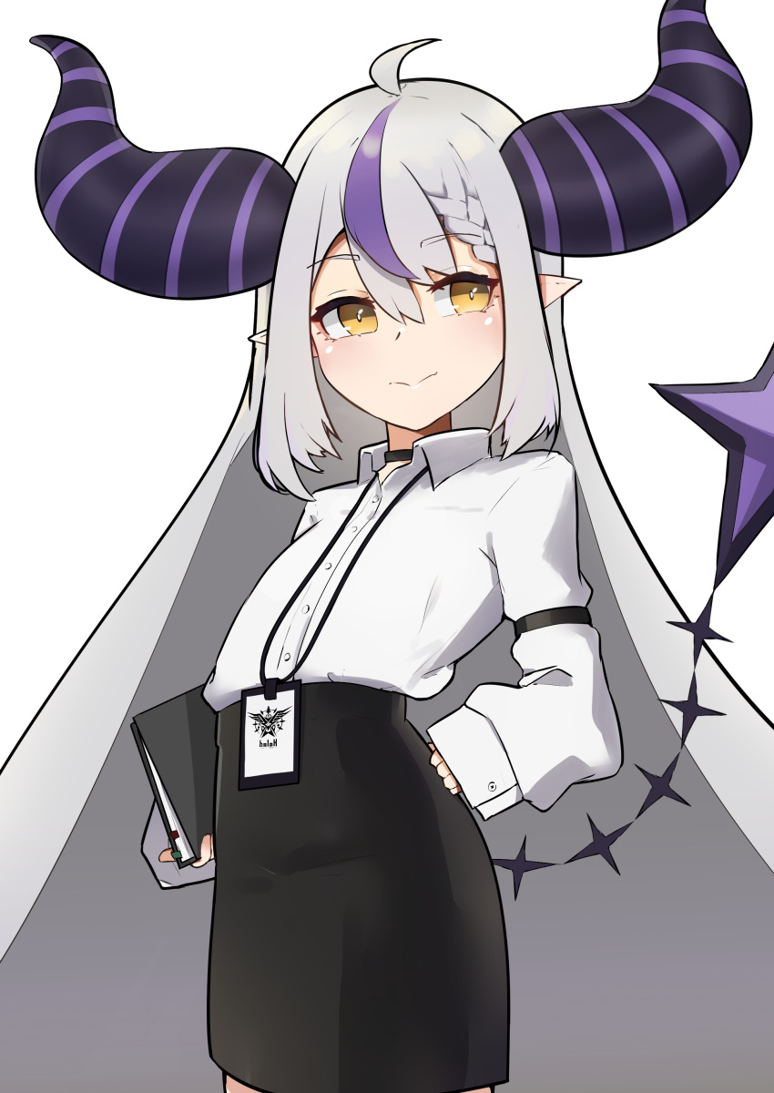 1girl, absurdres, ahoge, bangs, binder, braid, braided_bangs, collared_shirt