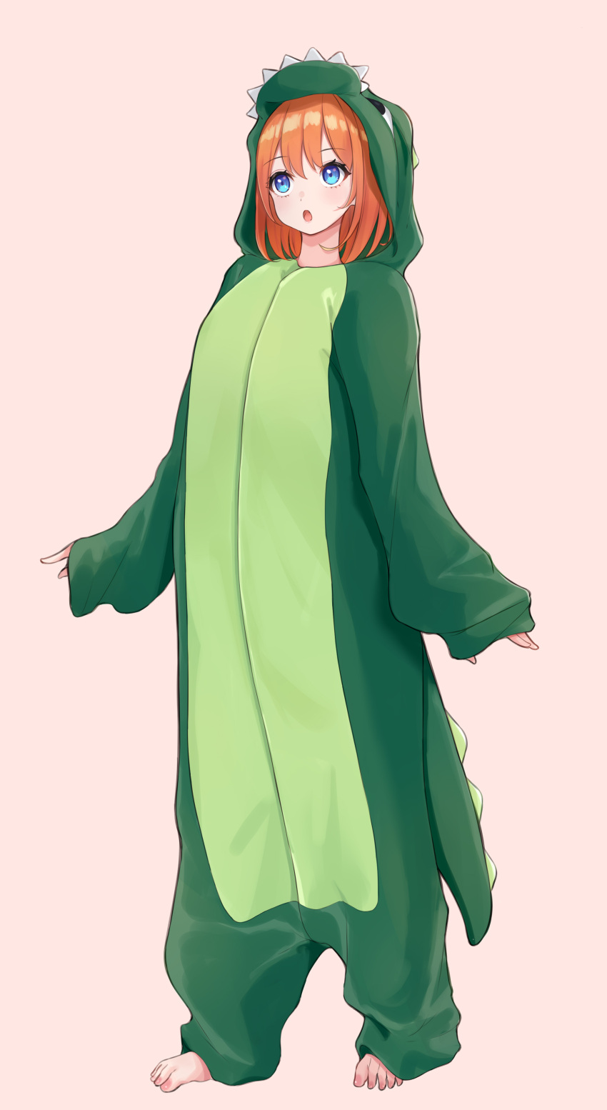 1girl, :o, absurdres, bangs, barefoot, blue_eyes, cosplay, costume