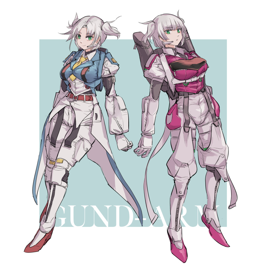 2girls, absurdres, backpack, bag, bangs, belt, breasts, commentary
