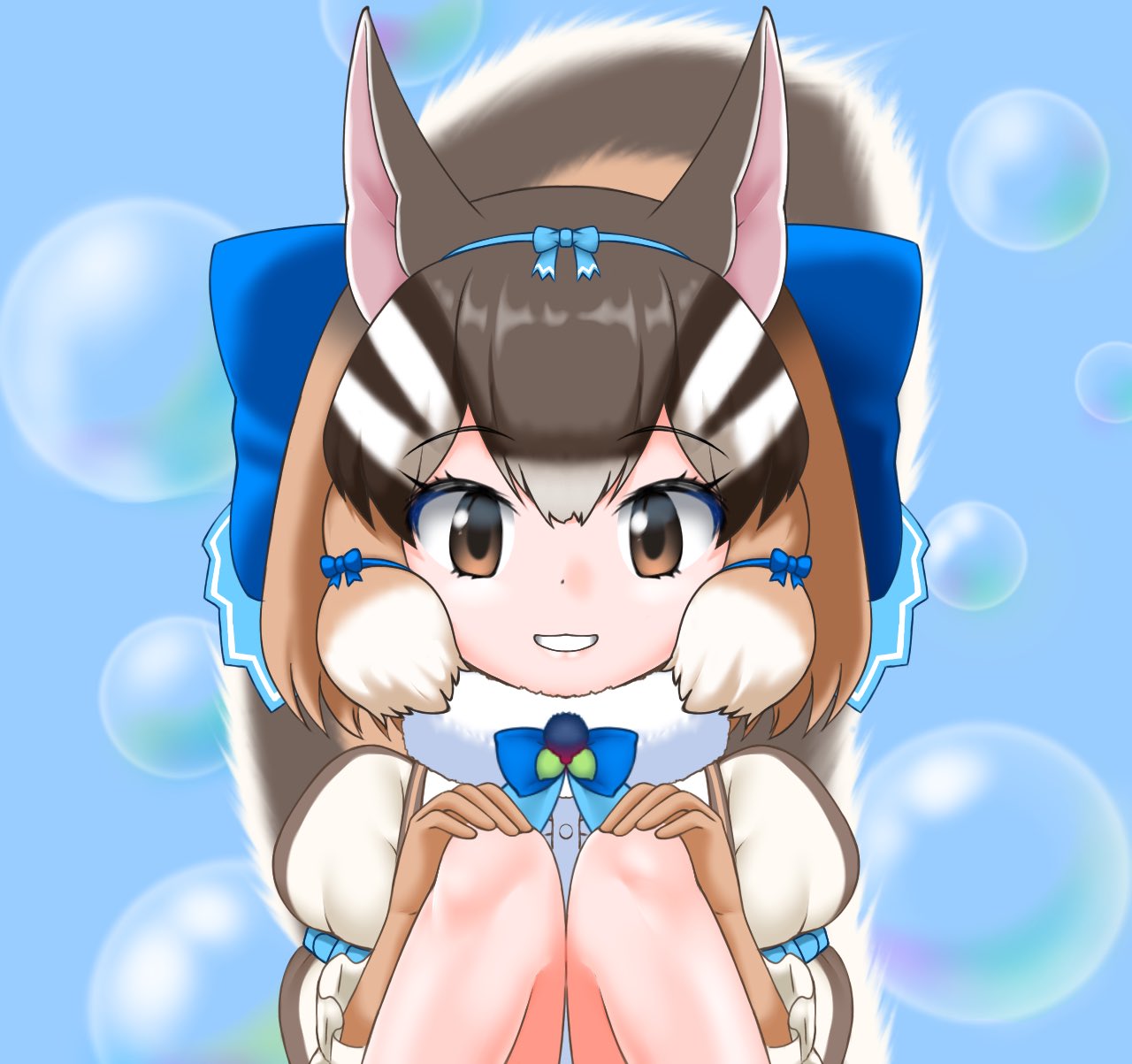 1girl, animal_costume, animal_ear_fluff, animal_ears, brown_eyes, brown_hair, chipmunk_costume, chipmunk_ears