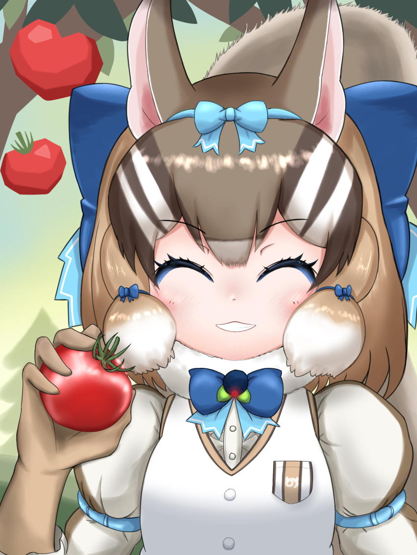 1girl, absurdres, animal_costume, animal_ear_fluff, animal_ears, bow, bowtie, brown_hair
