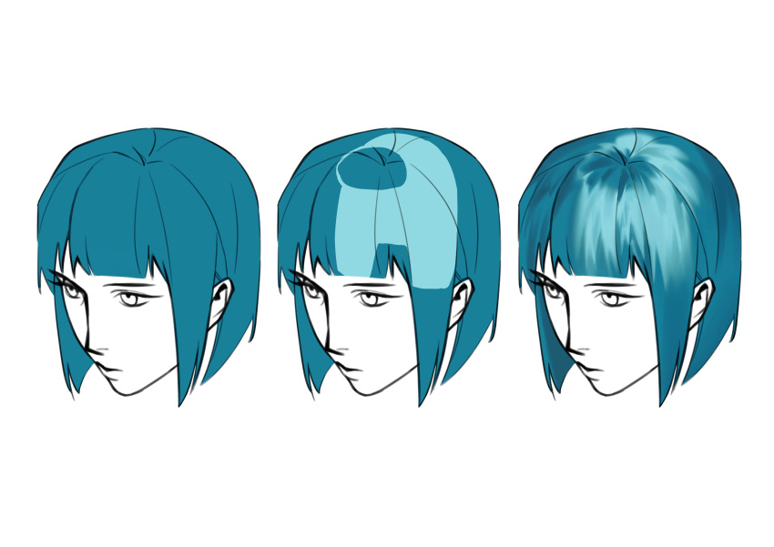 1girl, absurdres, among_us, among_us_eyes_(meme), blue_hair, bob_cut, closed_mouth, crewmate_(among_us)