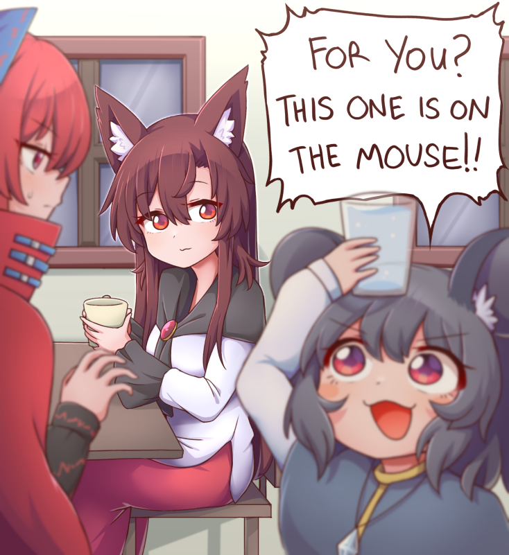 3girls, animal_ears, blue_bow, bow, brown_hair, capelet, cloak, closed_mouth