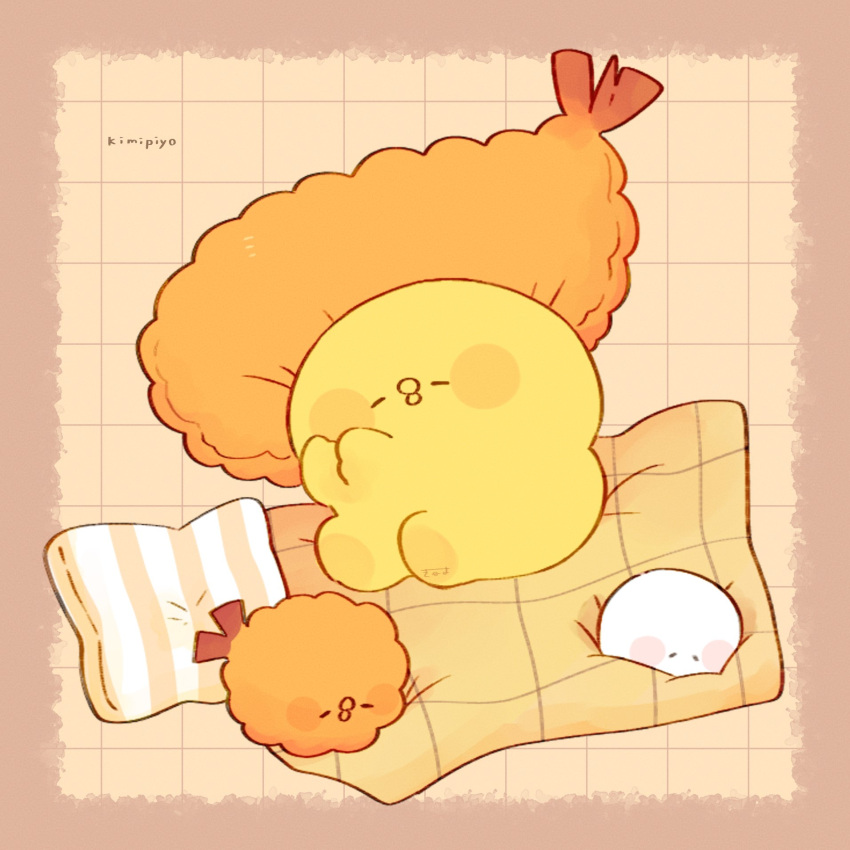 3others, artist_name, bird, blanket, blush_stickers, border, brown_border, character_name
