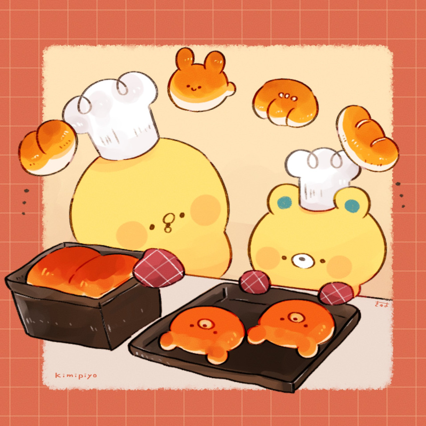 2others, animal-shaped_food, artist_name, bear, bird, blush_stickers, bread, character_name