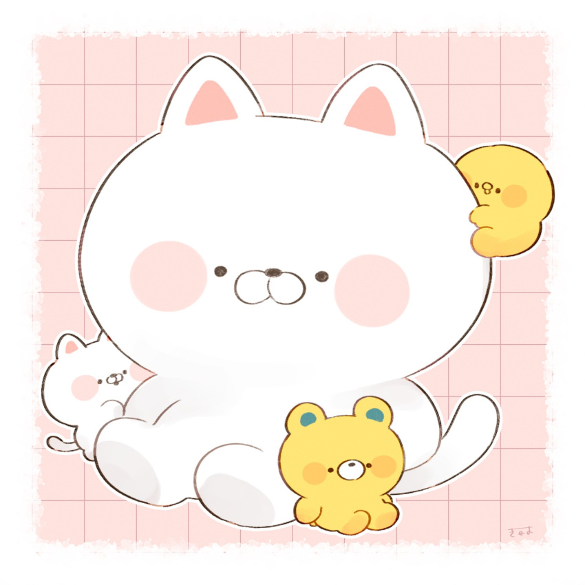 3others, animal_focus, artist_name, bear, bird, blush_stickers, border, cat
